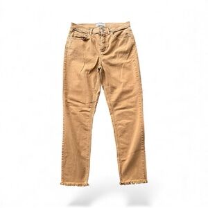 Womens Dark Tan Frayed Hem Loft Jeans